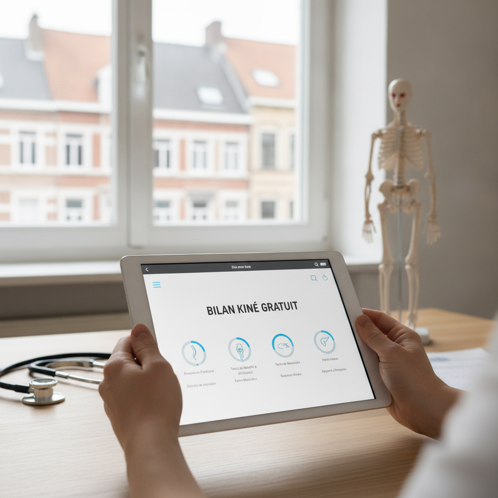 Écran de dictée de Physia sur une tablette posée sur une table de soins, données d'exemple fictives